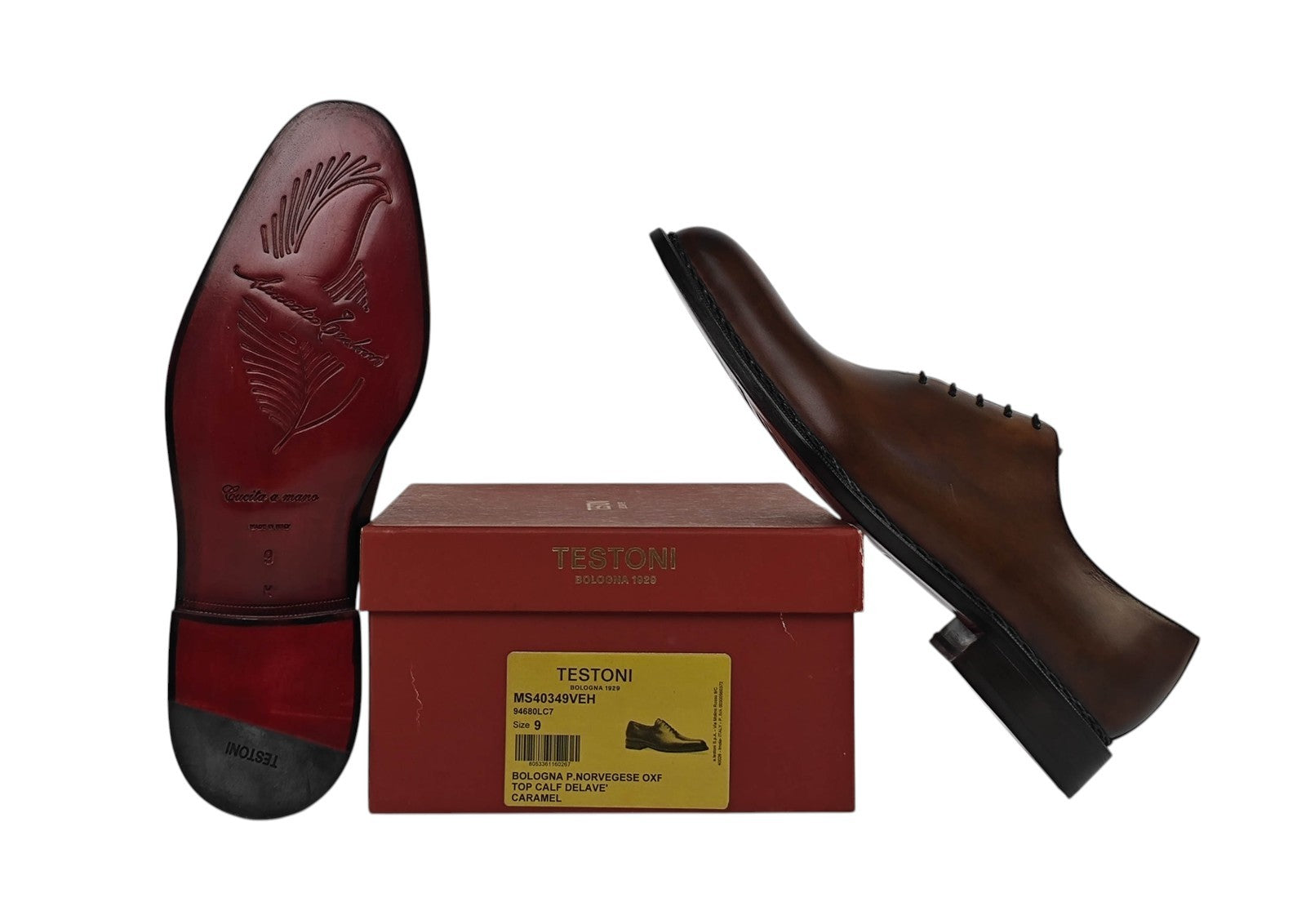 1850$ TESTONI "Piuma" Calf Delavè Oxford Shoes Norwegian Construction 9 UK 43 IT