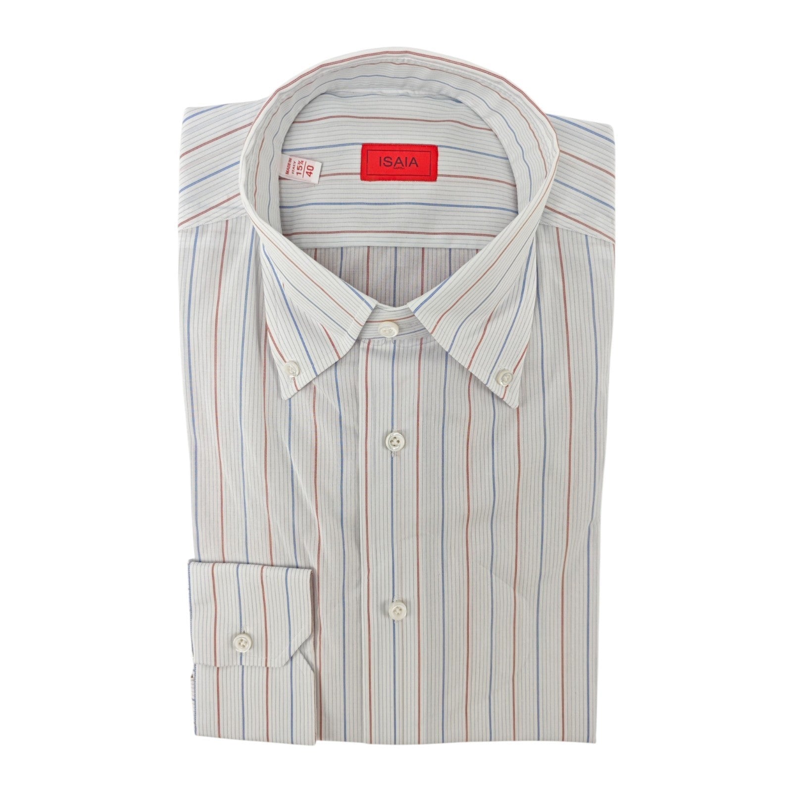 730$ ISAIA NAPOLI "Mix" White Striped Dress Shirt Button Down Fine Cotton