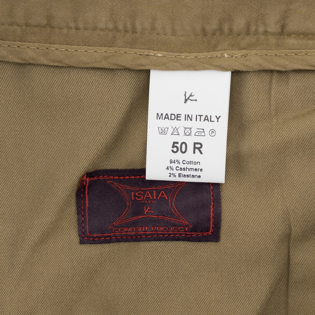 850$ ISAIA NAPOLI "Chiaia" Beige Chino Sport Pant Cotton  Cashmere - Leather Tag
