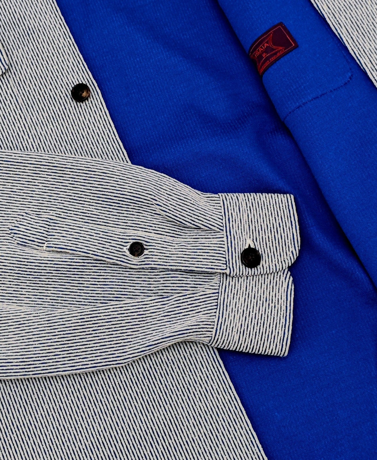 $1550 ISAIA NAPOLI Blue / White Hand-Sewn Overshirt Jacket Cotton - Wool