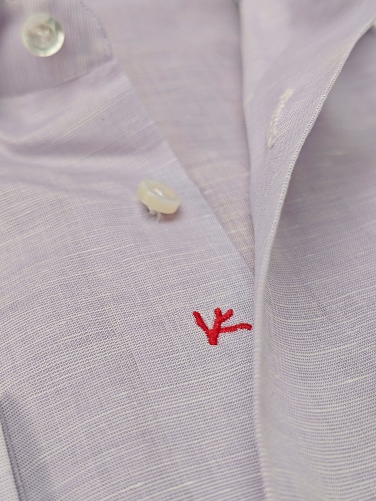 765$ ISAIA NAPOLI "Mix" Lilac Dress Shirt Hand-Sewn Cotton Linen 17.5 - 44