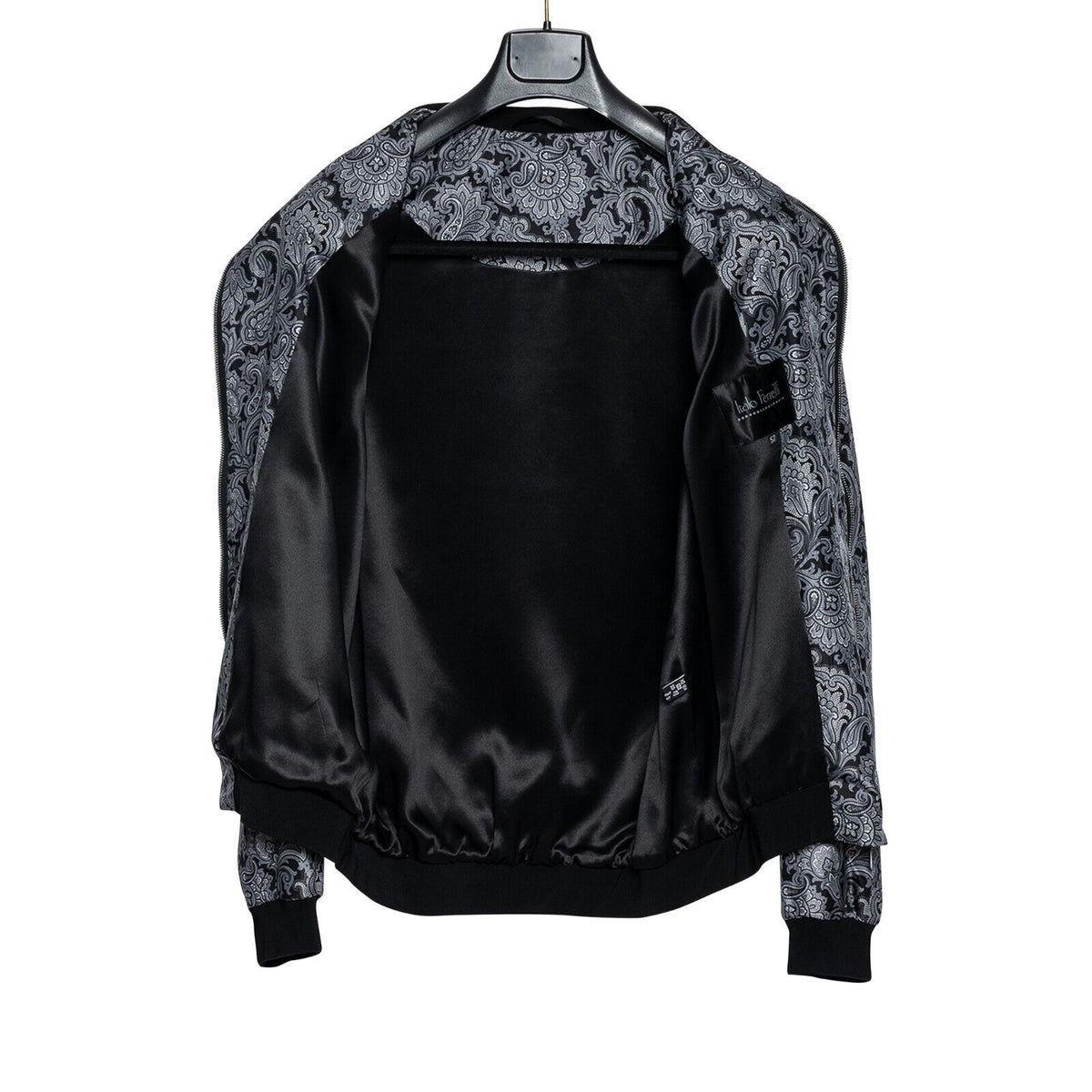 2000$ ITALO FERRETTI Bomber Jacket Gray "DAMASK" 100% Silk  42 US / 52 EU BIJAN