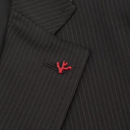 $6850 ISAIA NAPOLI "Capri" Black Suit Hand-Sewn Fine Wool Striped 8R