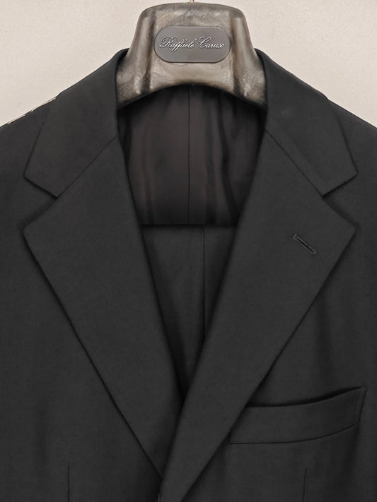 $2200 RAFFAELE CARUSO Black Solid Suit LORO PIANA Wool Super 130's