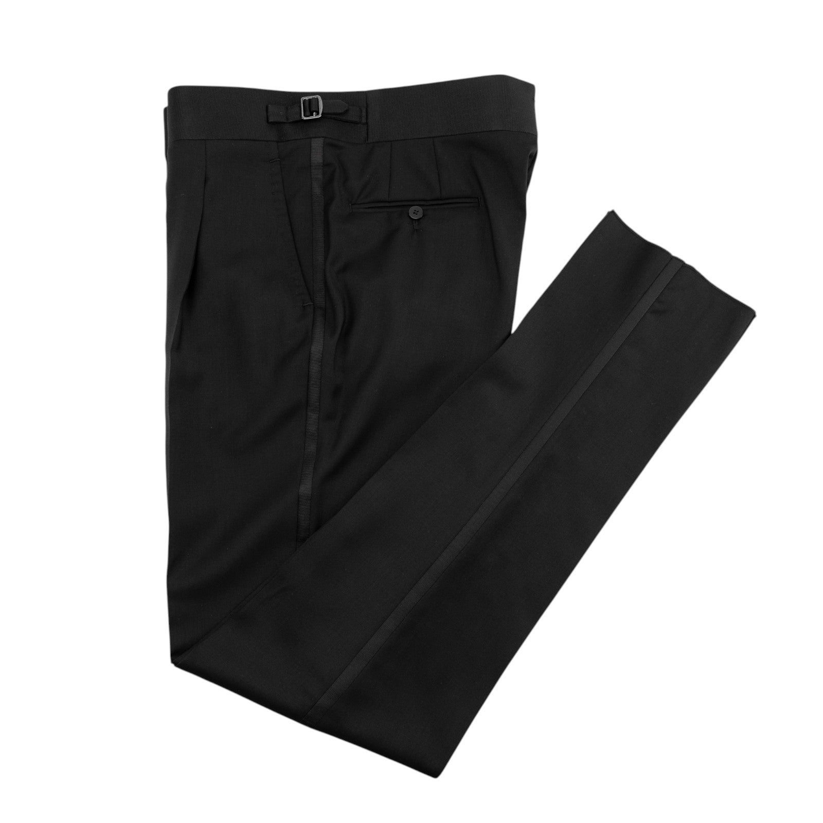 1450$ ISAIA Black Hand-Sewn "Casalnuovo" Tuxedo Dress Pant Wool 36 US / 52 EU