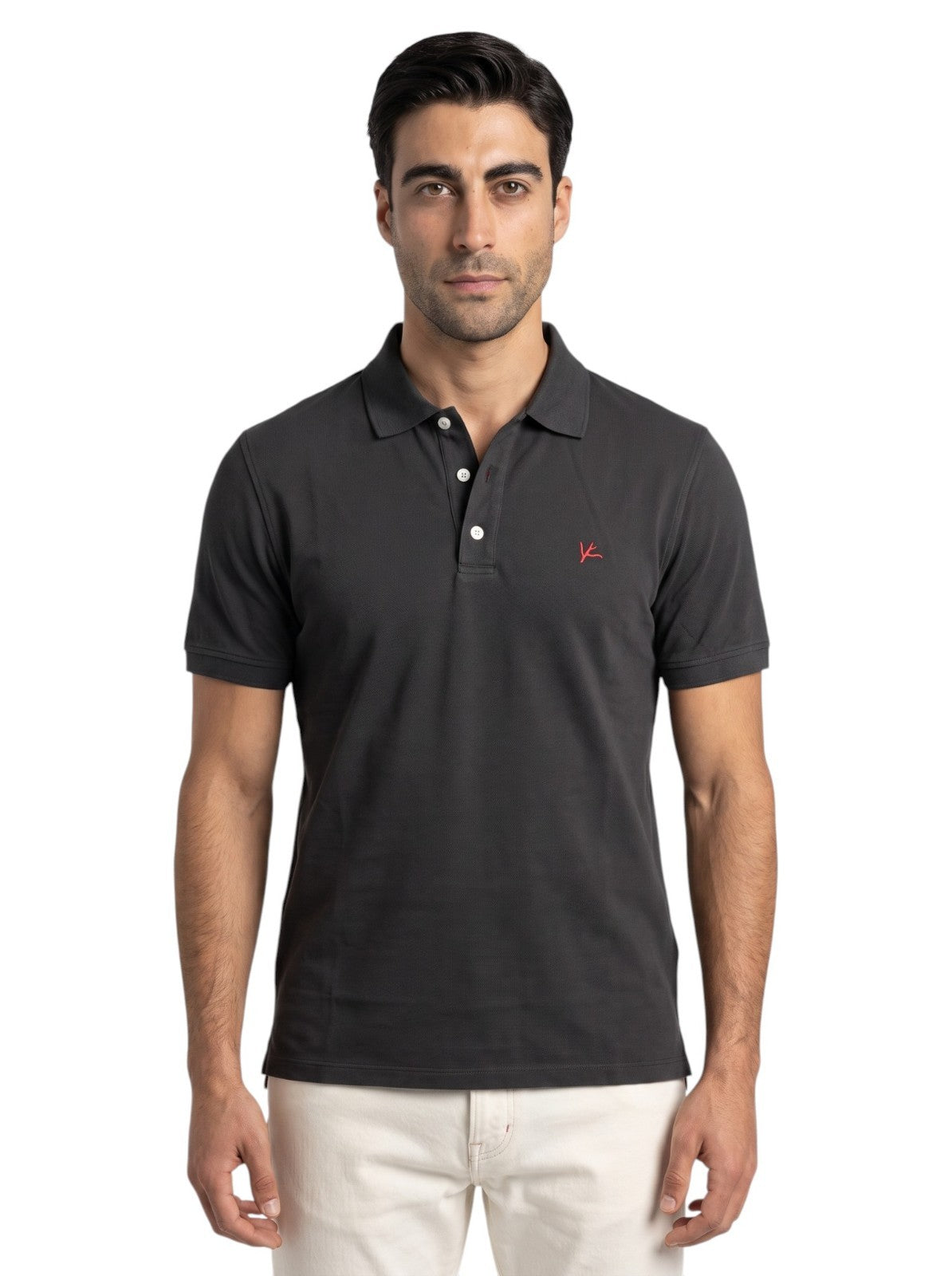 575$ ISAIA NAPOLI Garment Dyed Cotton Piquet Short Sleeve Polo Gray