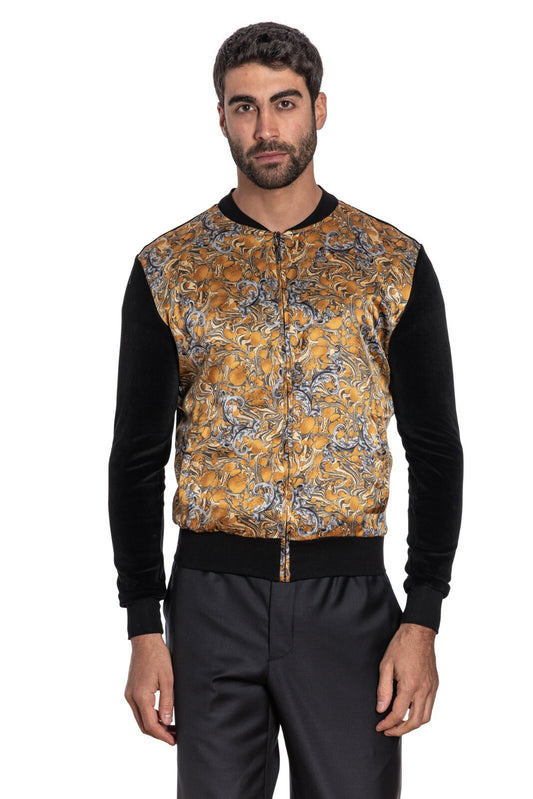 2250$ GERLIN Jacket Bomber Abstract 100% Silk + Velvet Size S  BIJAN