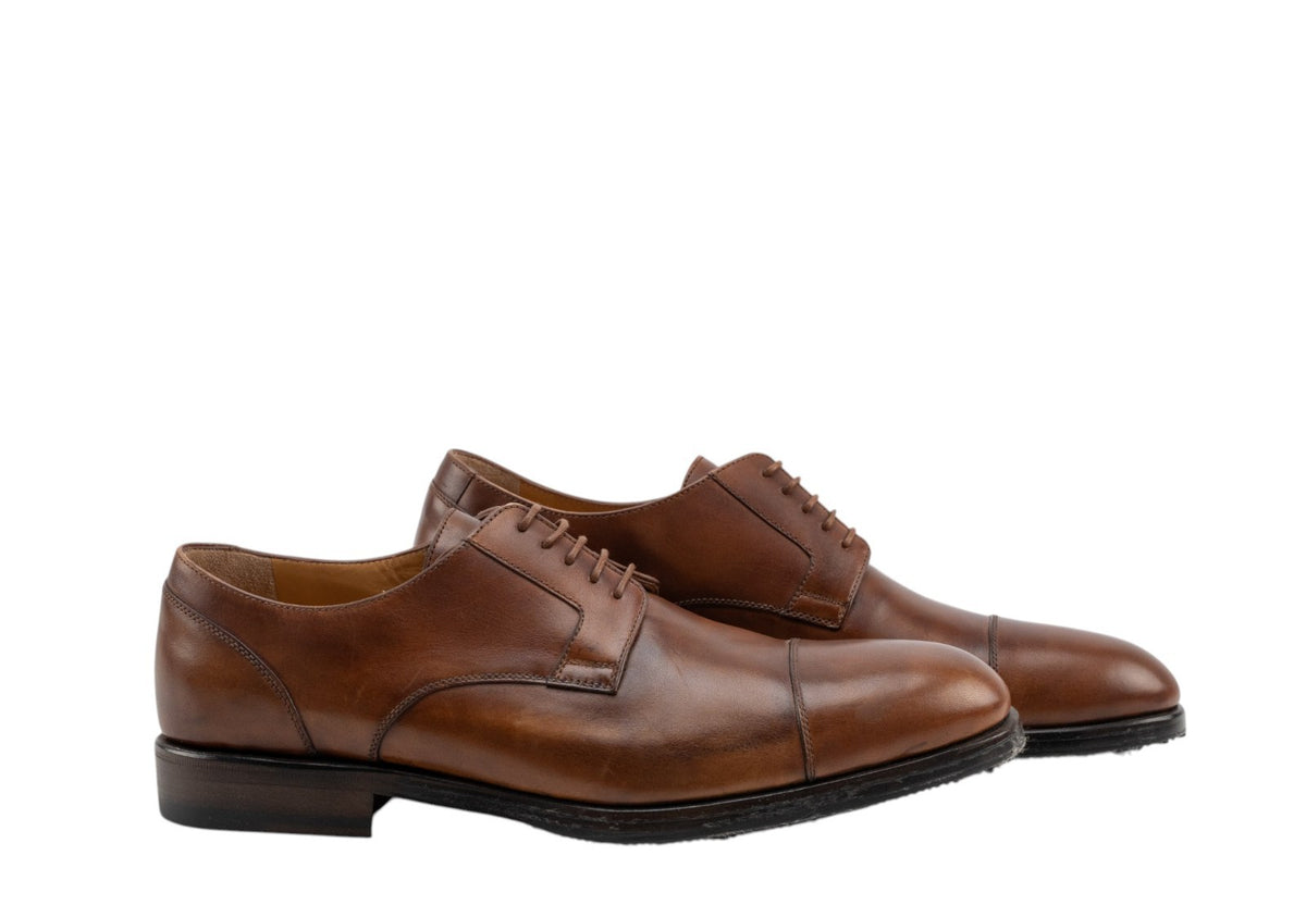 1200$ TESTONI Derby Shoes Antique Calf Leather Caramel 8 UK / 9 US / 42 IT
