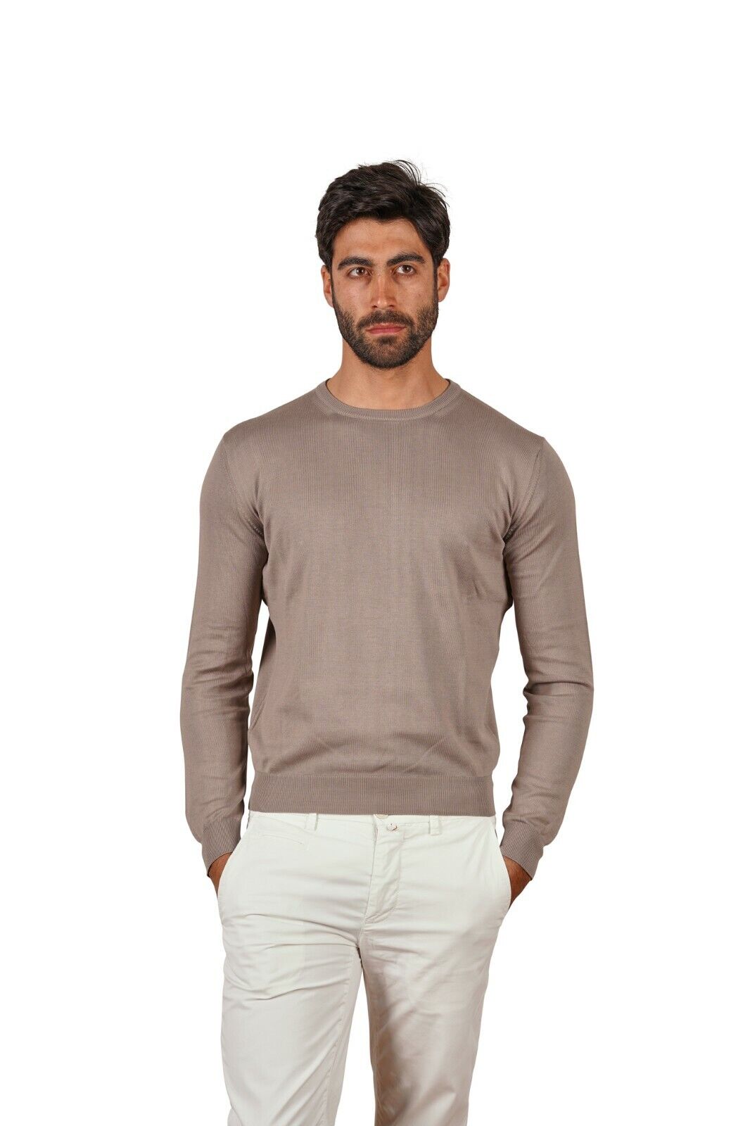 240$ Italian Luxury SUITE 191 Sweater Dove Gray Knit Cotton Long Sleeve