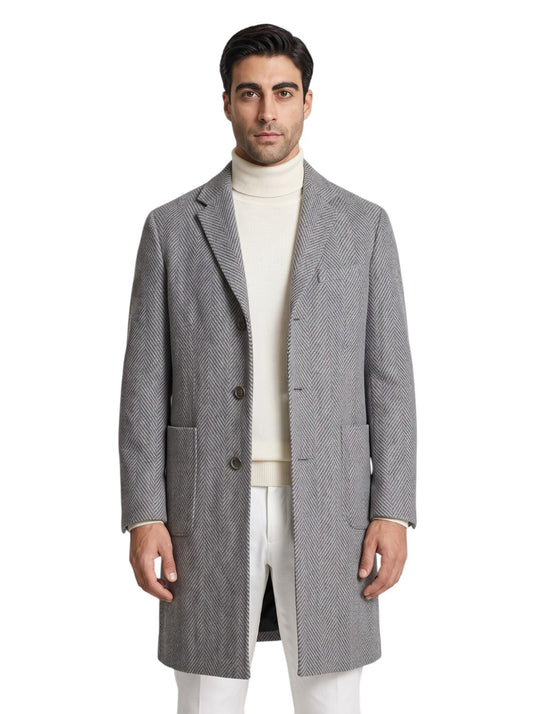 $3450 SARTORIO by KITON Gray Overcoat Alpaca / Wool Herringbone 42 US / 52 EU