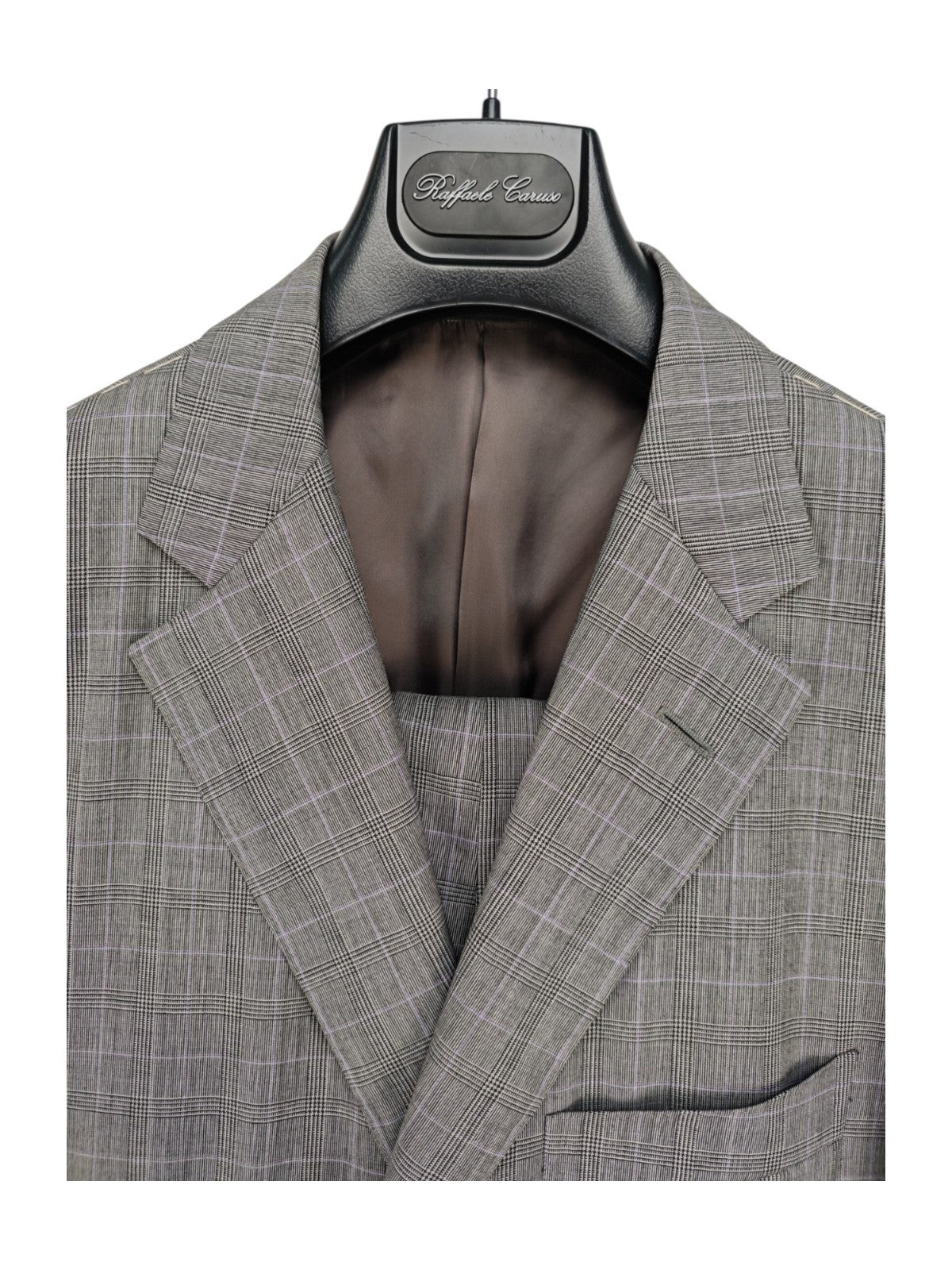$2200 RAFFAELE CARUSO Gray Checks Suit LORO PIANA New Zeland Wool  44 US / 54 EU