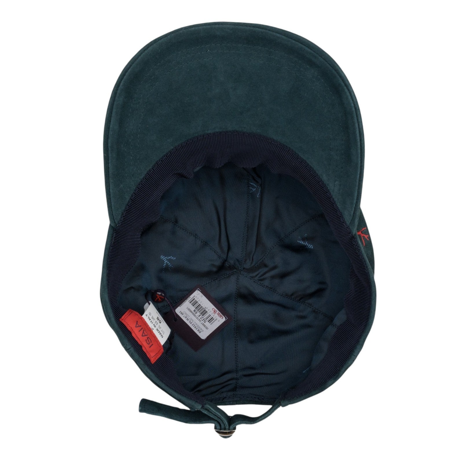 650$ ISAIA NAPOLI Dark Green 100% Suede Leather 6-Panel Baseball Cap - Size 58