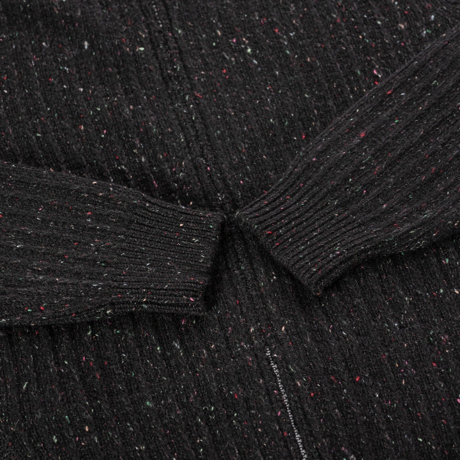 $1900 FEDELI CASHMERE Black Bomber Cardigan Donegal 100% Cashmere 40 US / 50 EU
