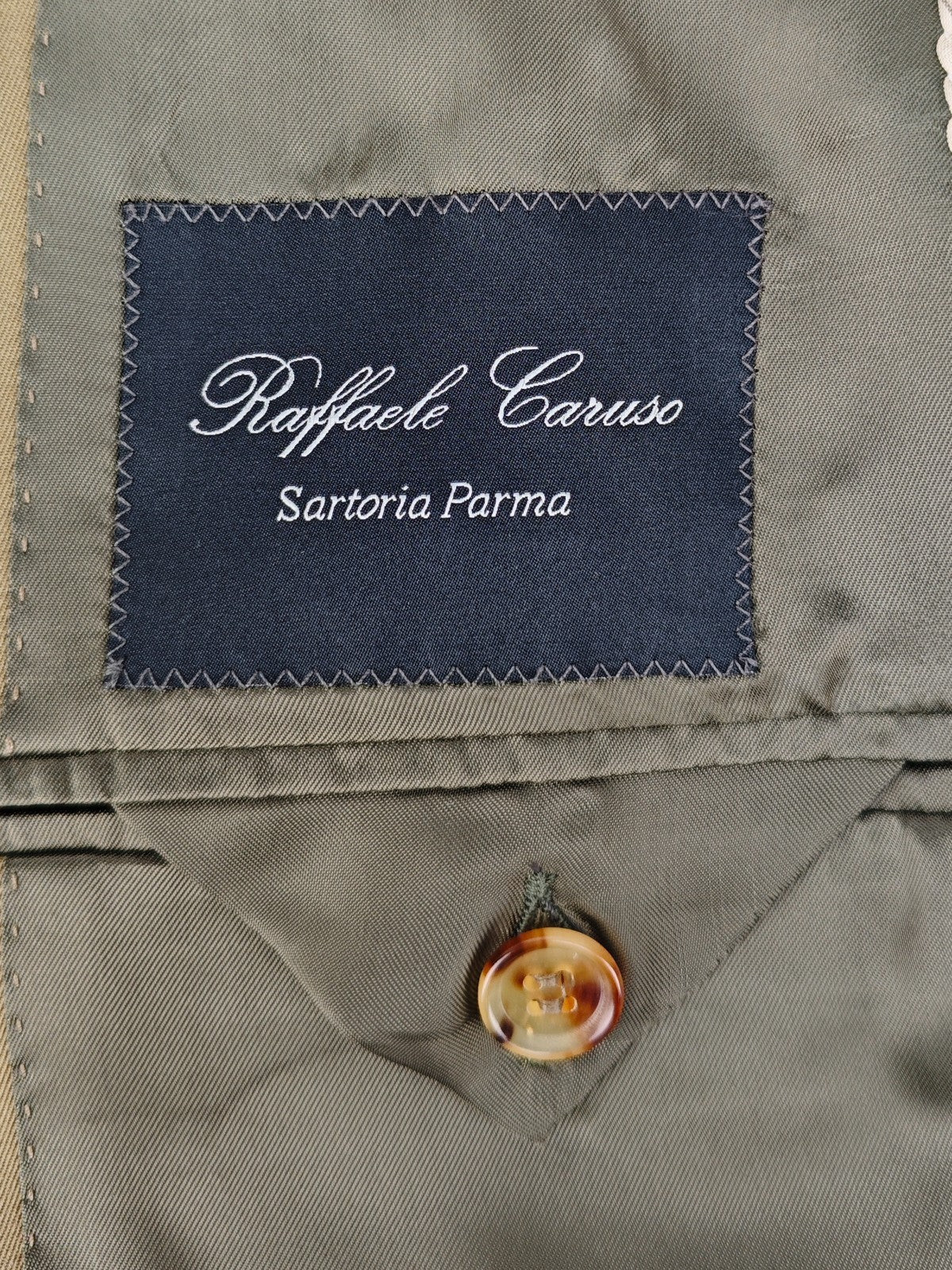 1400$ RAFFAELE CARUSO 3/2 Roll Suit Cotton Handmade Green Olive 36 US / 46 IT