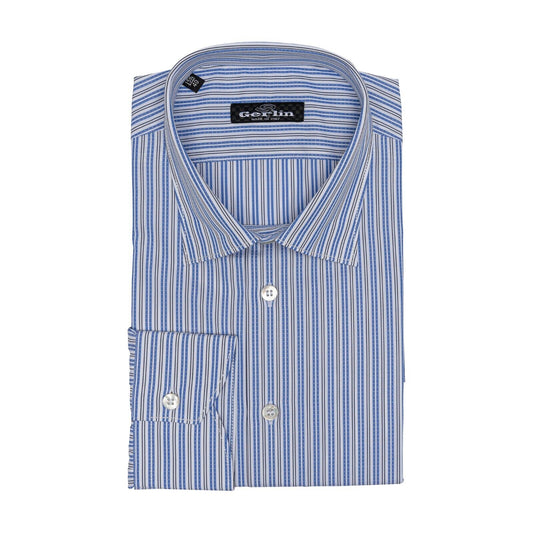 690$ LUXURY GERLIN Shirt Blue / White Alumo Fine Cotton 1N ZILLI
