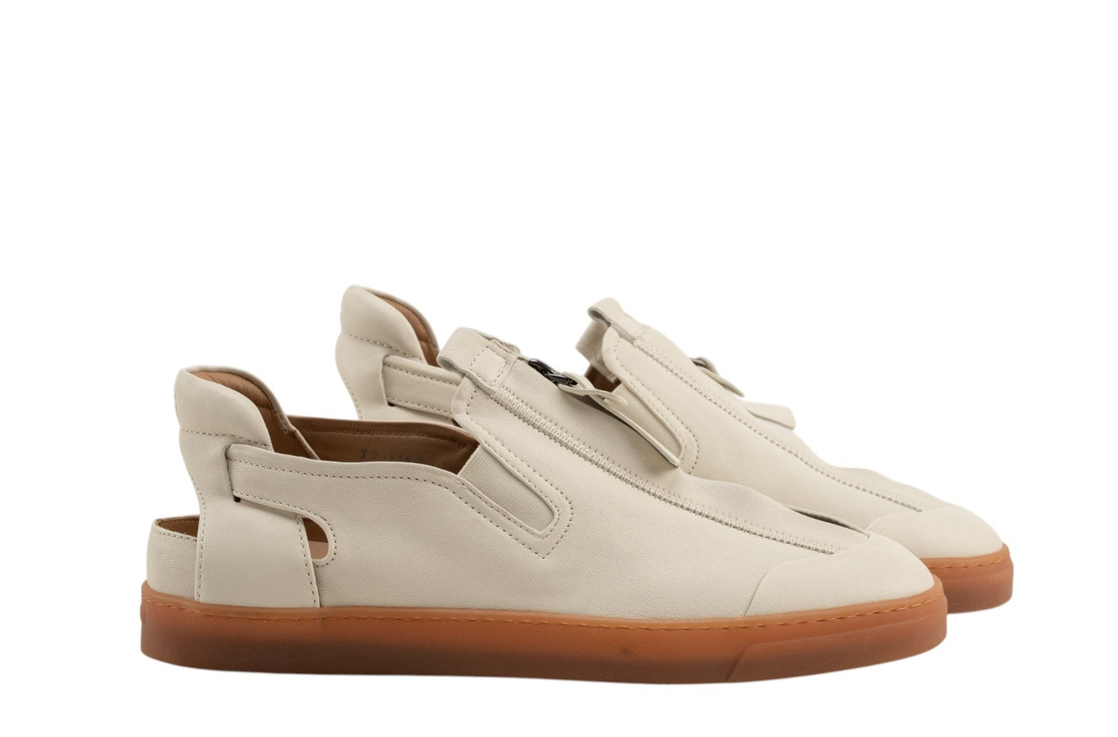 1450$ GIORGIO ARMANI Runway Sandal Zip Shoes With Cut-Outs Ivory Leather