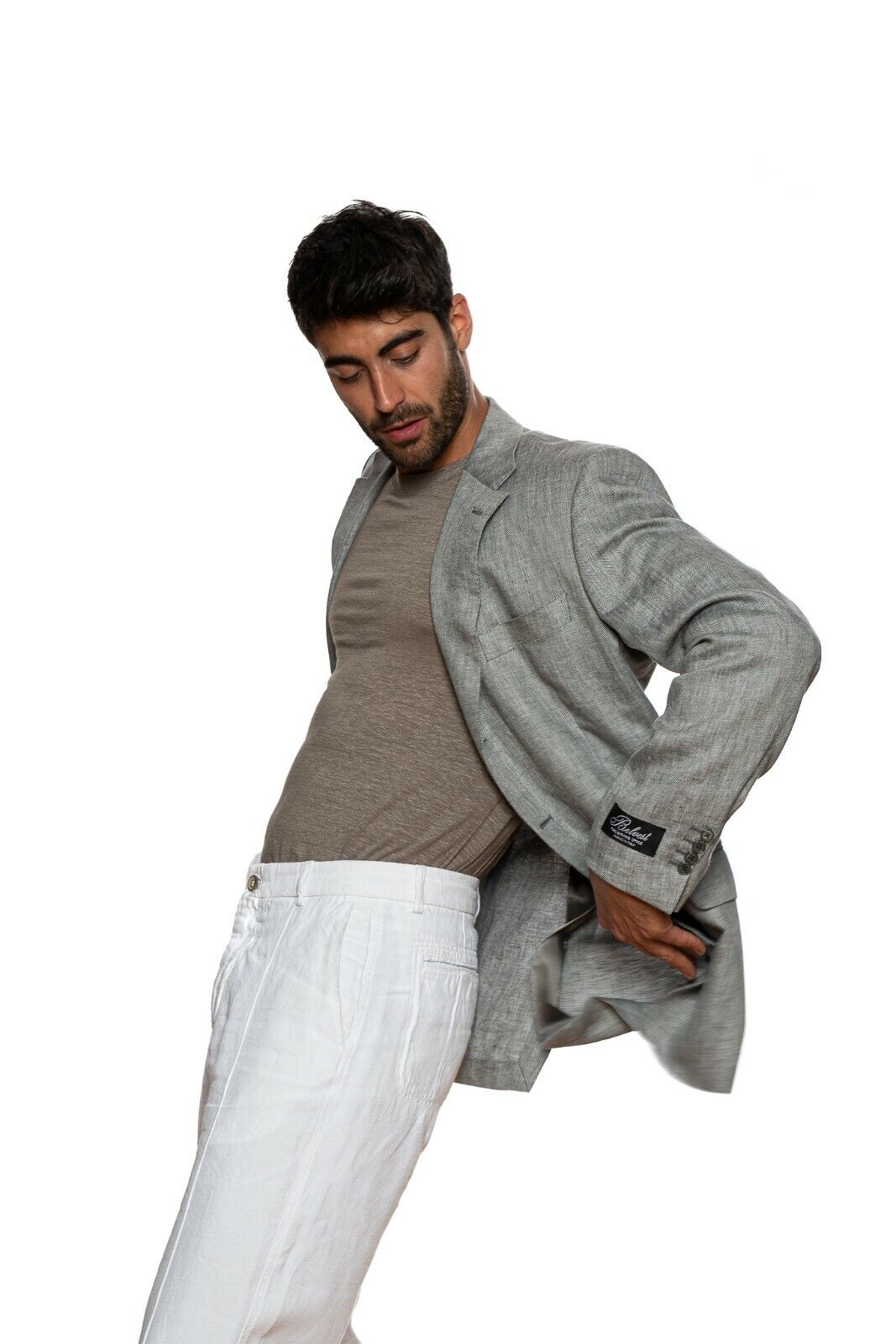 2190$ BELVEST Gray Herringbone Pure Linen Jacket Blazer 42 US / 52 EU 7 R