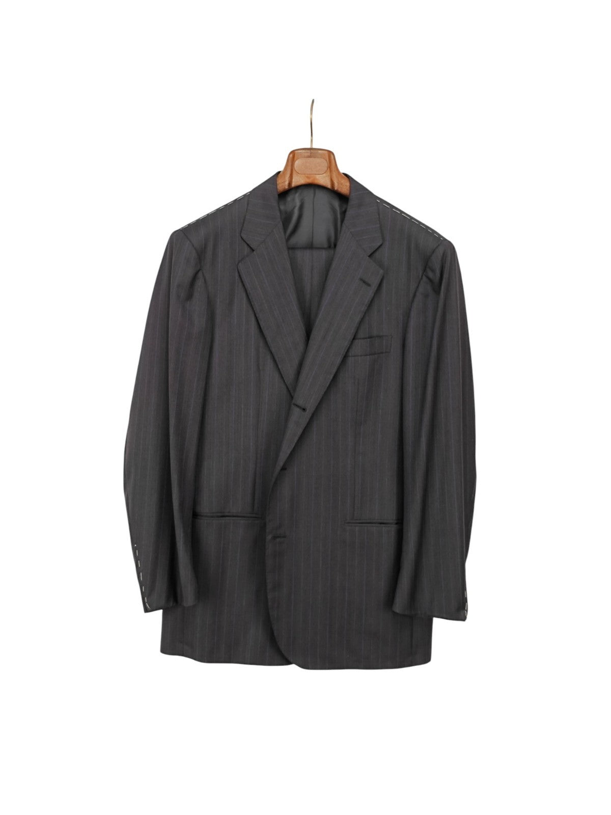 $4950 KITON NAPOLI Dark Gray Striped Handmade Suit Wool 44 US / 54 EU