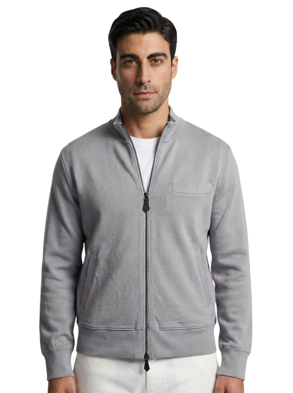 $1750 ISAIA NAPOLI Gray Bomber Track Jacket Knit Wool Size XL
