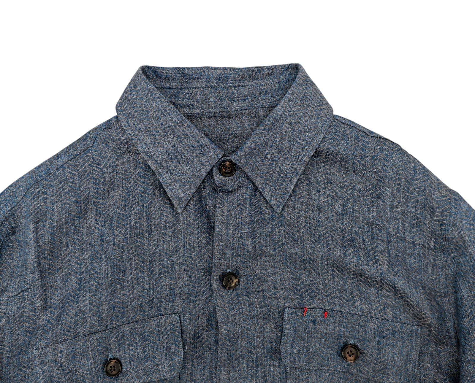 $1550 ISAIA Blue Hand-Sewn Overshirt Jacket 100% Linen Herringbone Size M