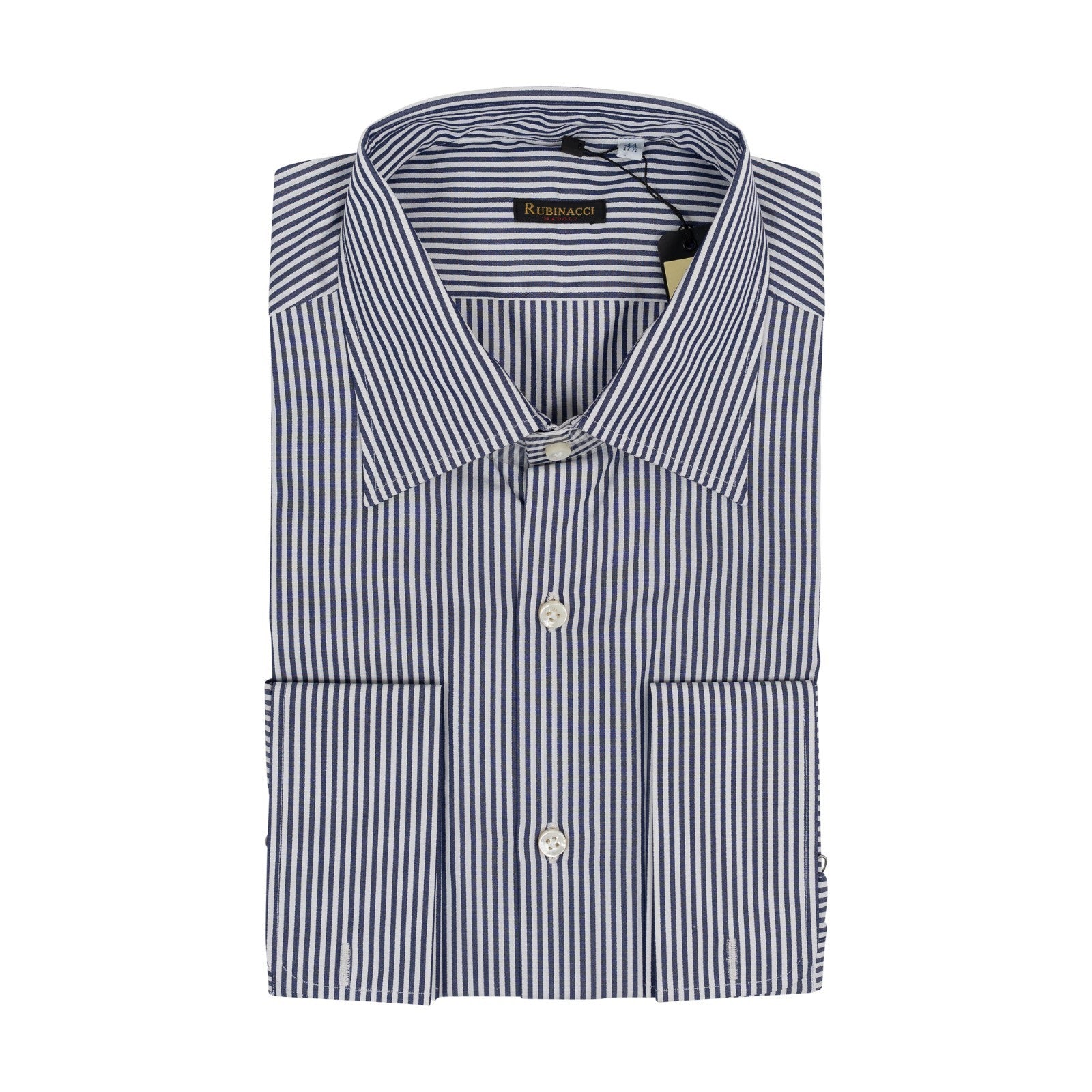 670$ RUBINACCI NAPOLI Striped White / Blue Hand-Sewn Dress Shirt Cotton   7V