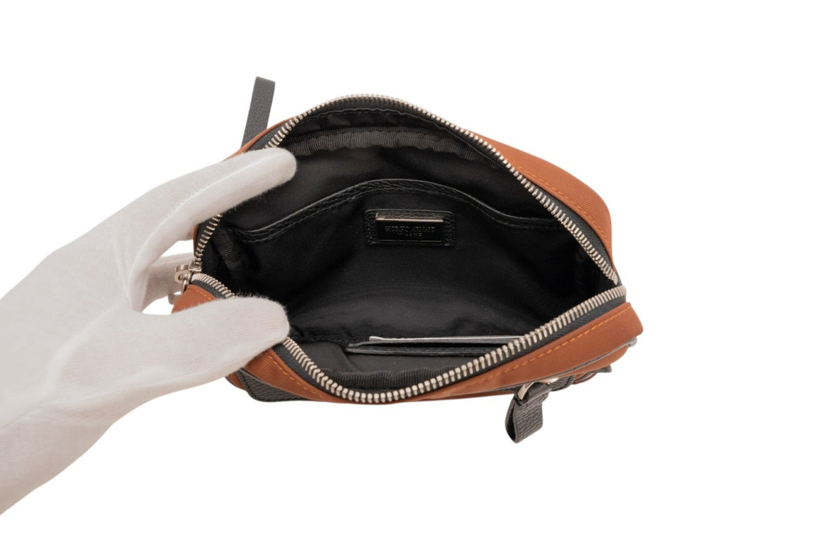 800$ GIORGIO ARMANI Beauty Case Cognac Black Tech Fabric + Leather Wrist Strap