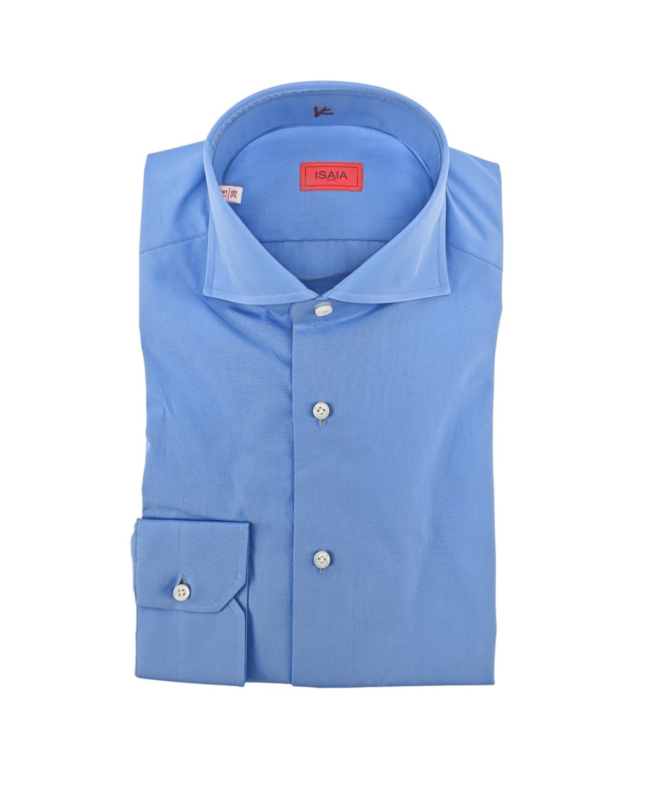 780$ ISAIA "Mix" Dress Shirt Blue Solid Medium Cotton 15 - 38