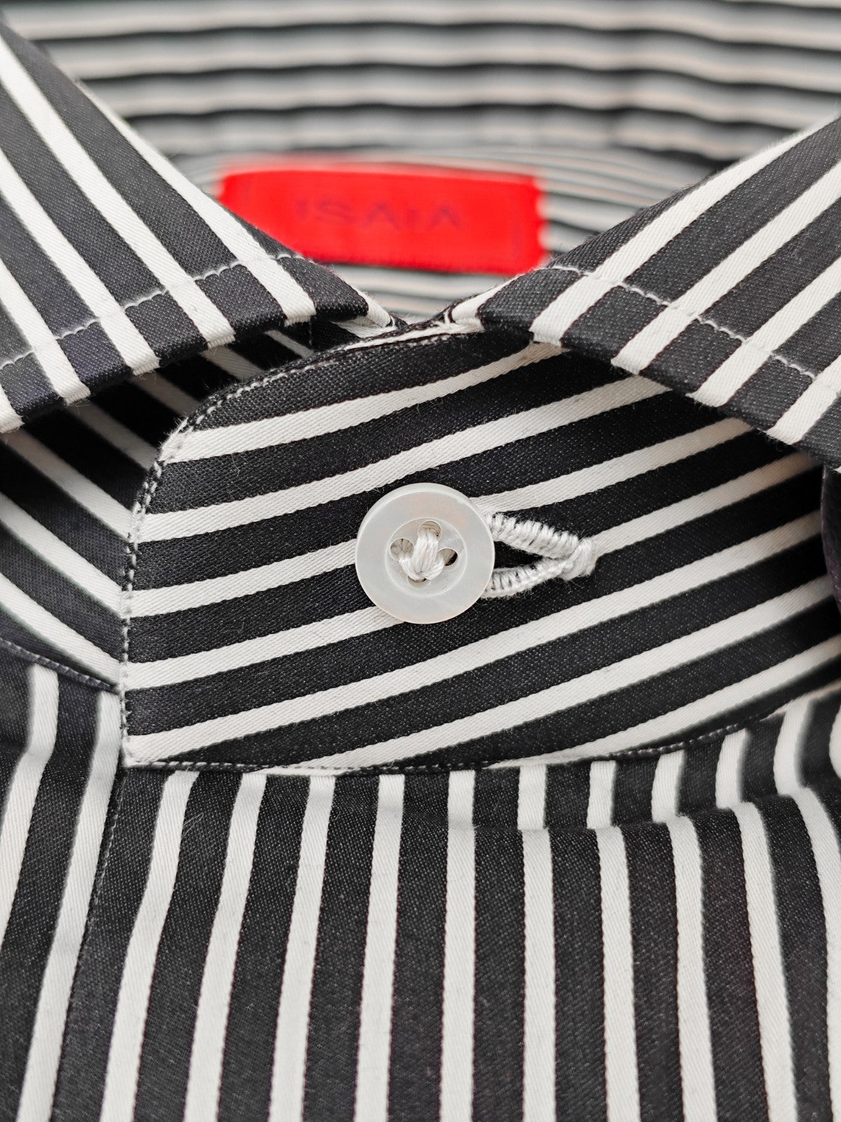 730$ ISAIA NAPOLI "Mix" Comfort Black / White Striped Dress Shirt Fine Cotton