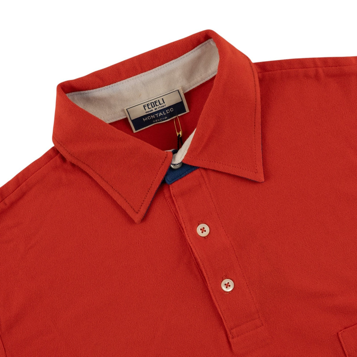 400$ FEDELI Red Polo Cotton Pique Pocket 38 US / 48 IT