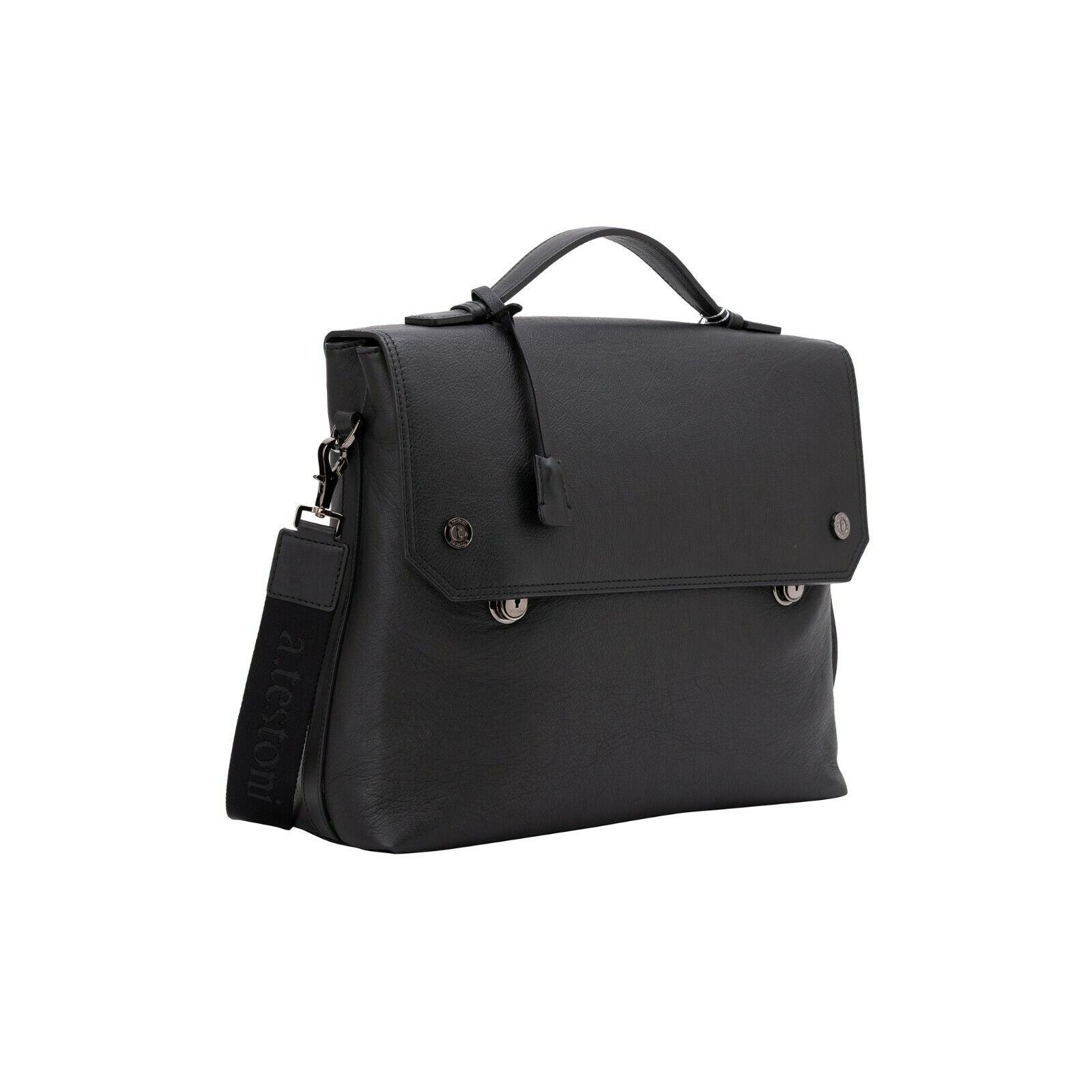 $780 Testoni Bologna Briefcase PC Case Luxury Black Easy Calf + Shoulder Strap