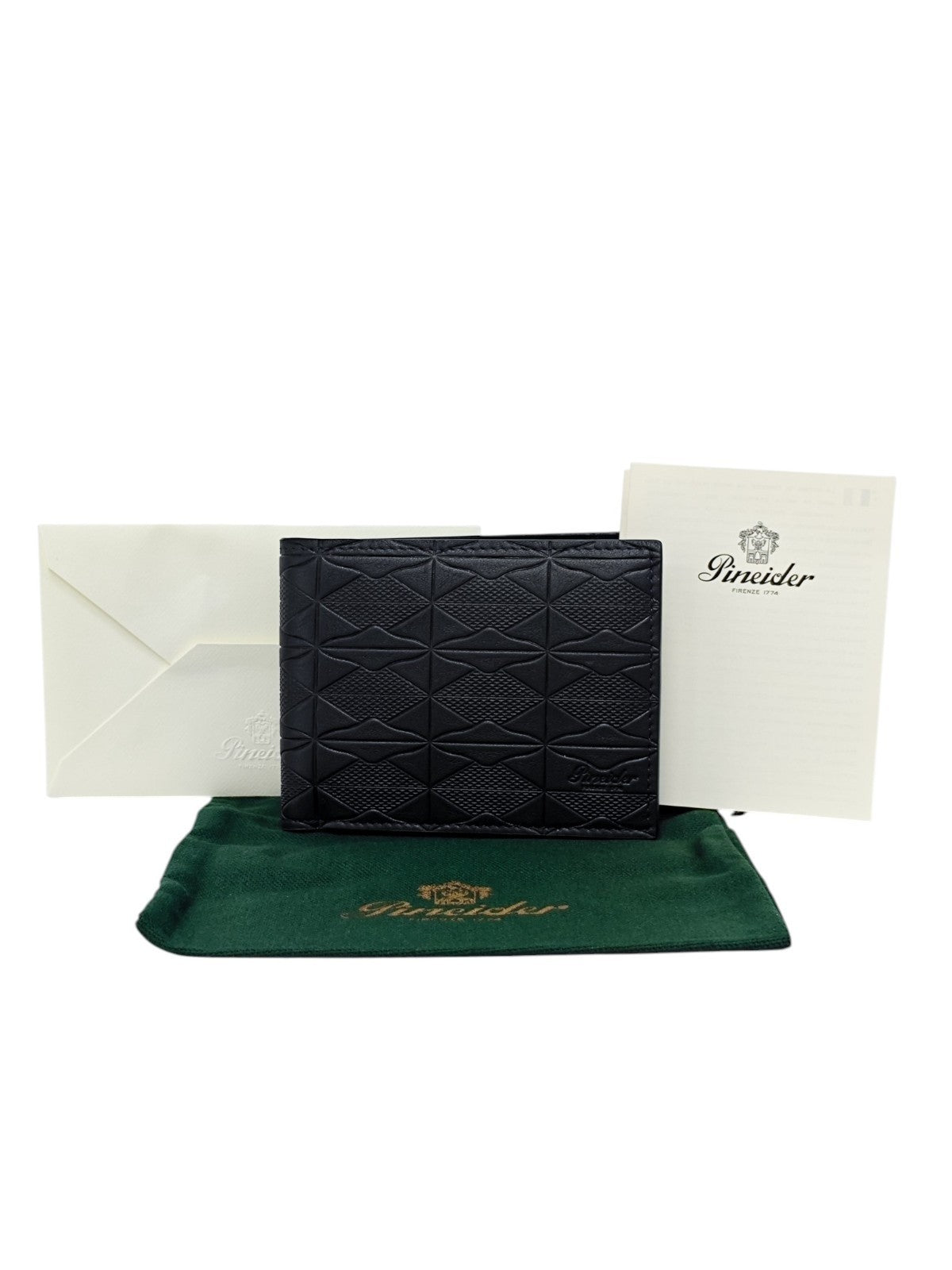 350$ PINEIDER FIRENZE 1774 Embossed Leather Bifold Wallet Blue Navy