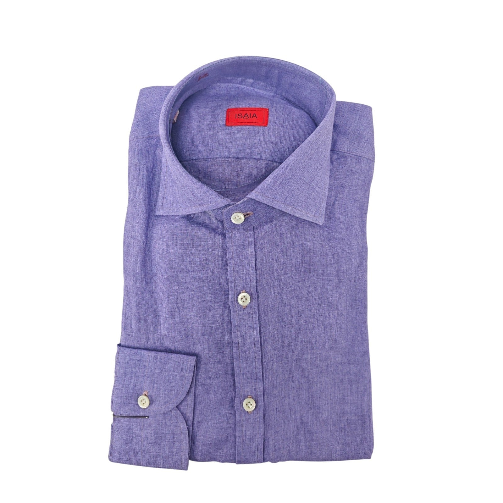 765$ ISAIA NAPOLI "Mix" Violet Dress Shirt Hand-Sewn 100% Linen 15.5 - 39