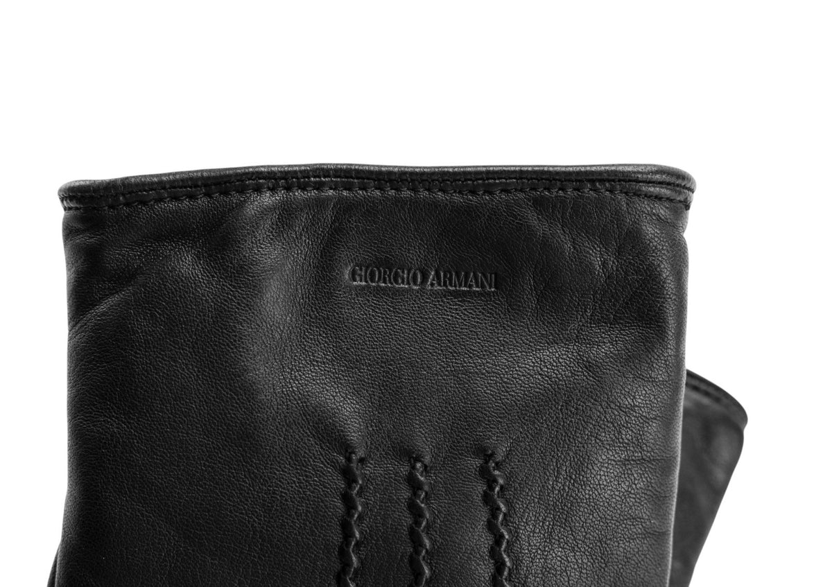 480$ GIORGIO ARMANI Black nappa leather Gloves 100% Cashmere Lined Size L