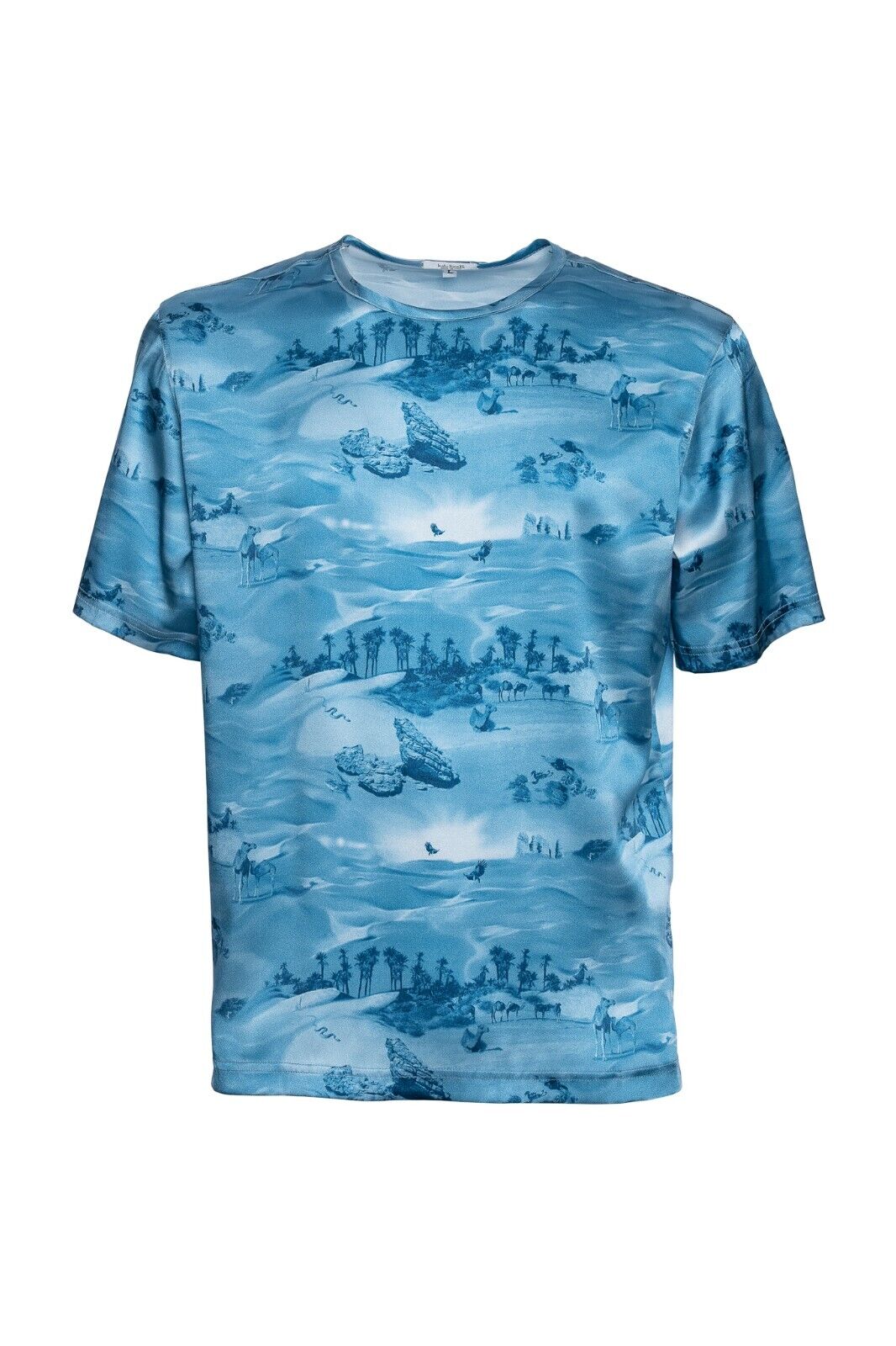 750$ ITALO FERRETTI T-Shirt Blue "SAHARA" 100% Silk COMO Size L ZILLI