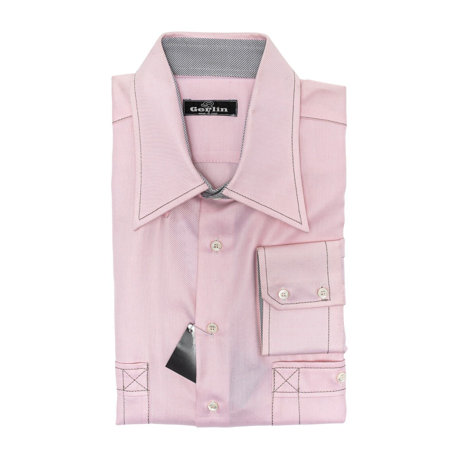 690$ LUXURY GERLIN Shirt Pink ALUMO TWILL Cotton 16 - 41 6B BIJAN