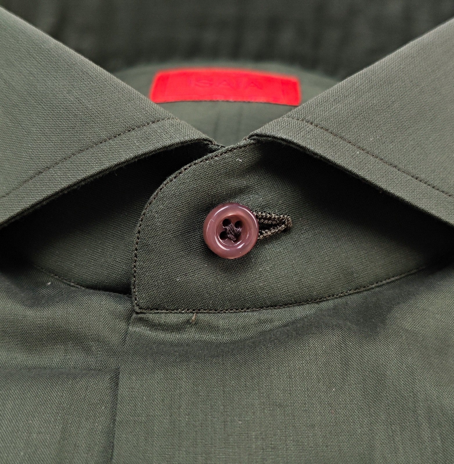 730$ ISAIA NAPOLI "Mix" Dress Shirt Green Solid Fine Cotton 14.5 - 37