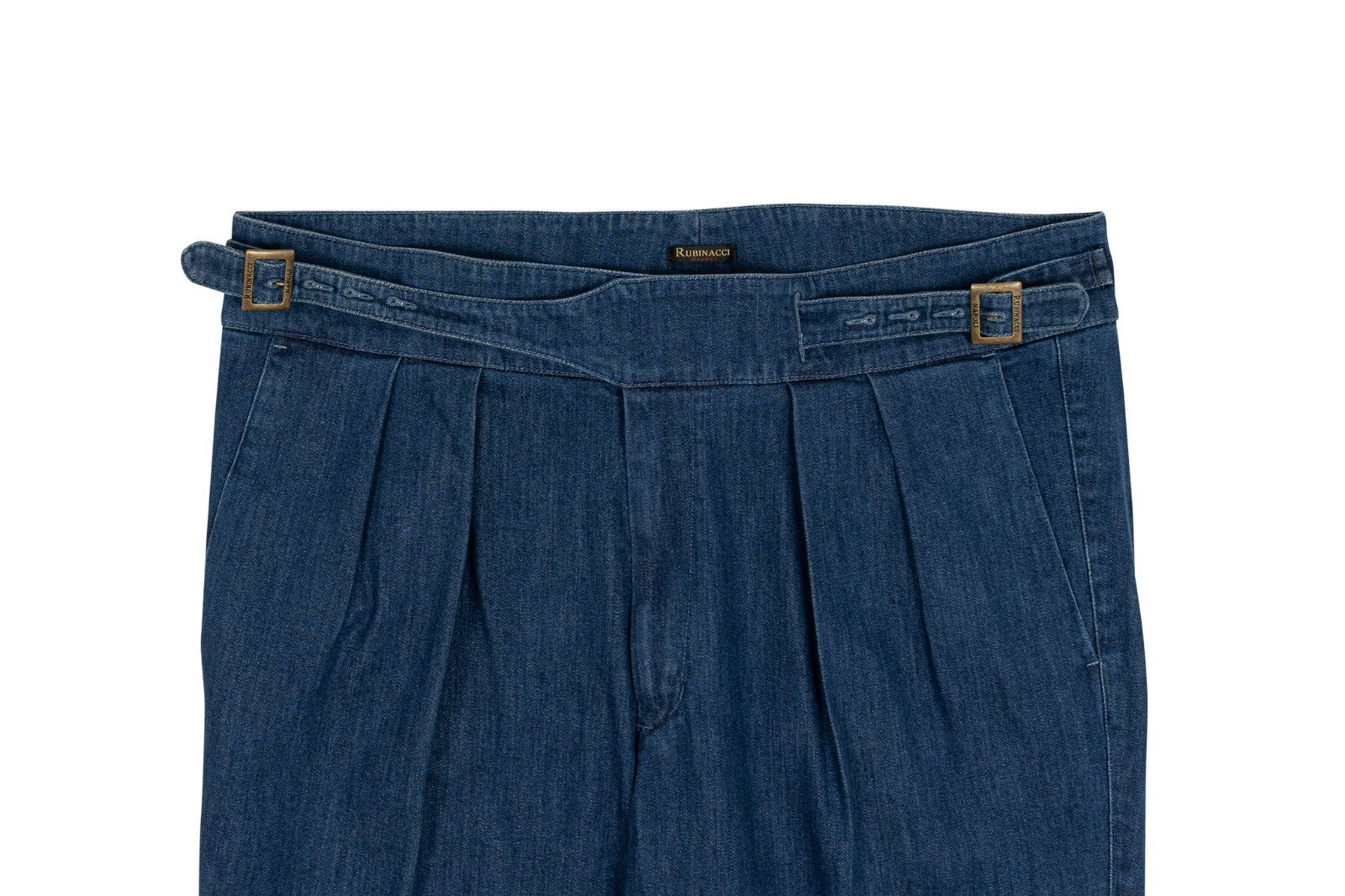 625$ RUBINACCI NAPOLI "Manny" Blue Denim Cotton High Rise Trouser Pant Gurkha