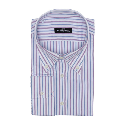690$ LUXURY GERLIN Shirt POINT Striped White Cotton  3R ZILLI