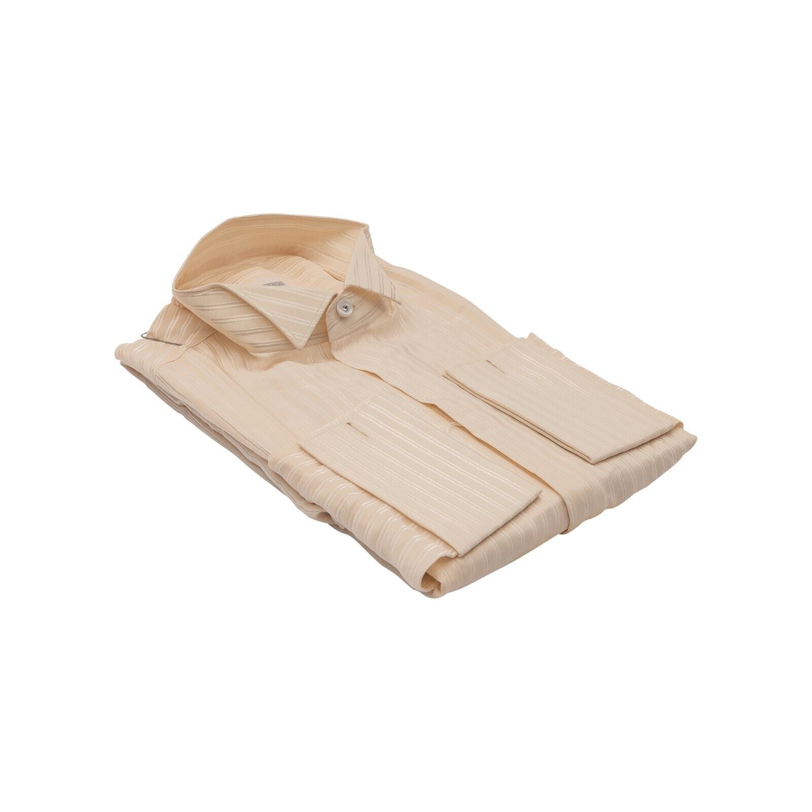 1400$ MAROL BOLOGNA Smoking Shirt Striped Ivory 100% COMO SILK Satin  15.5 - 39