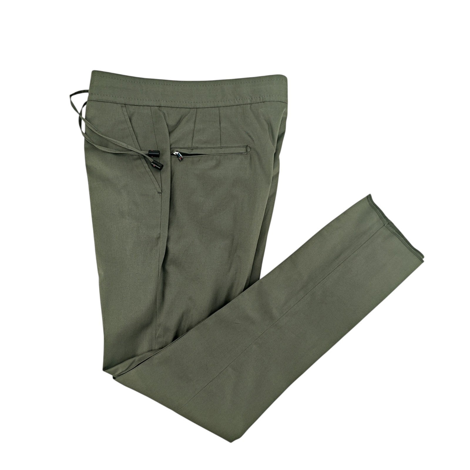 1650$ ISAIA Green Tapered Dress Drawstring Pant Fine Cotton 32 US / 48 EU R