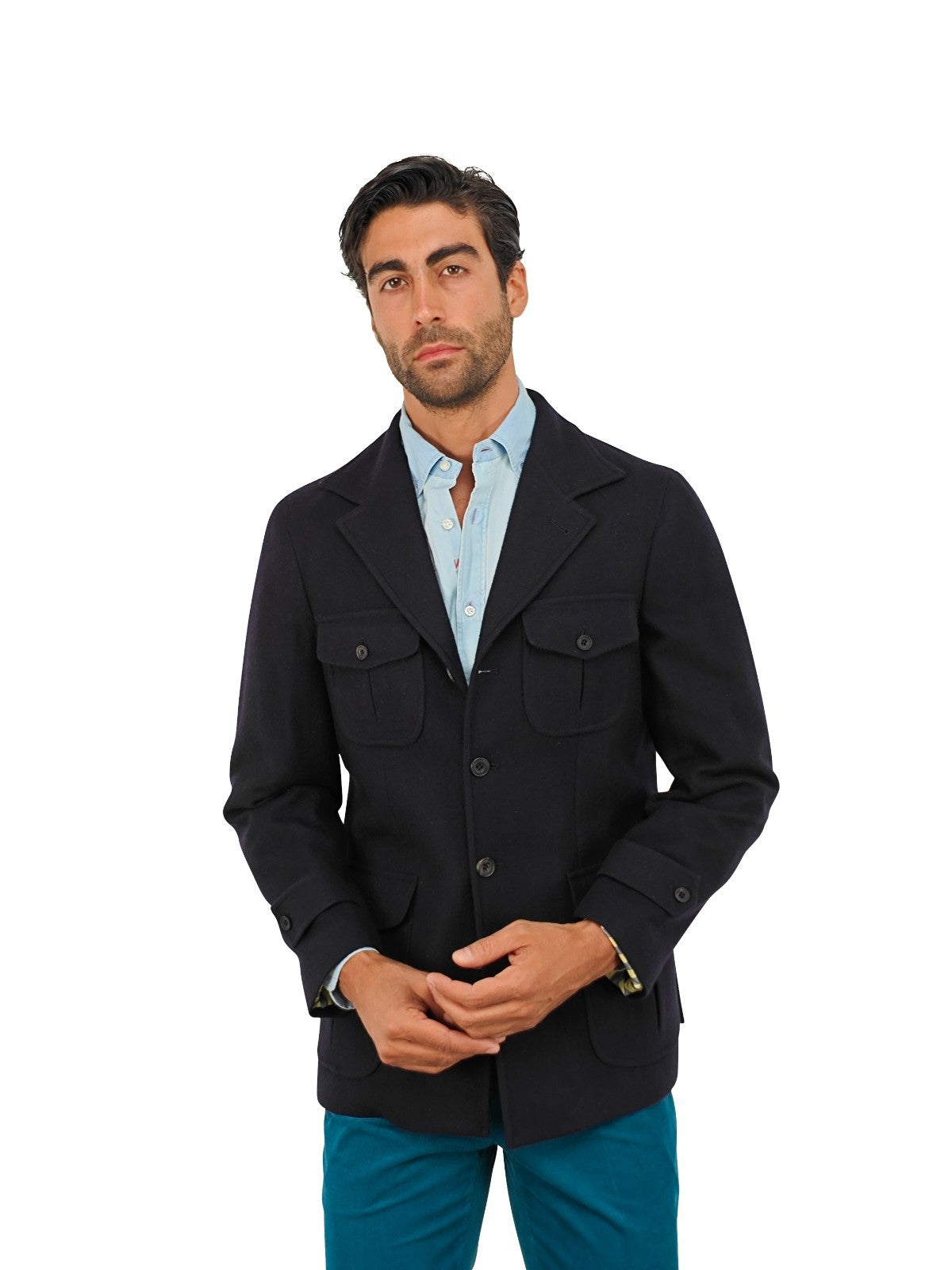 $2200 RUBINACCI NAPOLI "Giorgio" Blue Navy Sahariana Jacket 100% Cashmere