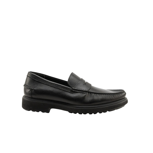 1050$ TESTONI Penny Loafers Black Calf Black Lug Sole 8 UK / 9 US / 42 IT