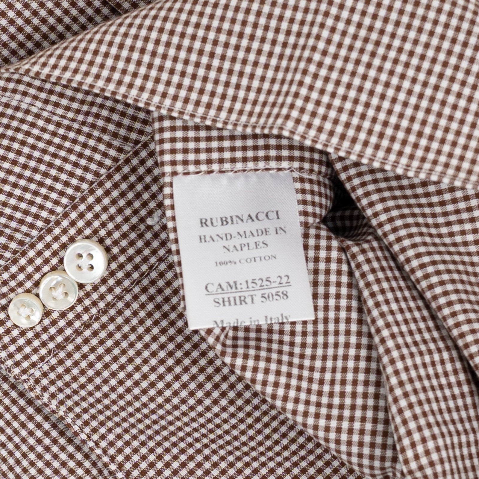 670$ RUBINACCI NAPOLI "Wall Street" White / Brown Hand-Sewn Point Shirt Cotton