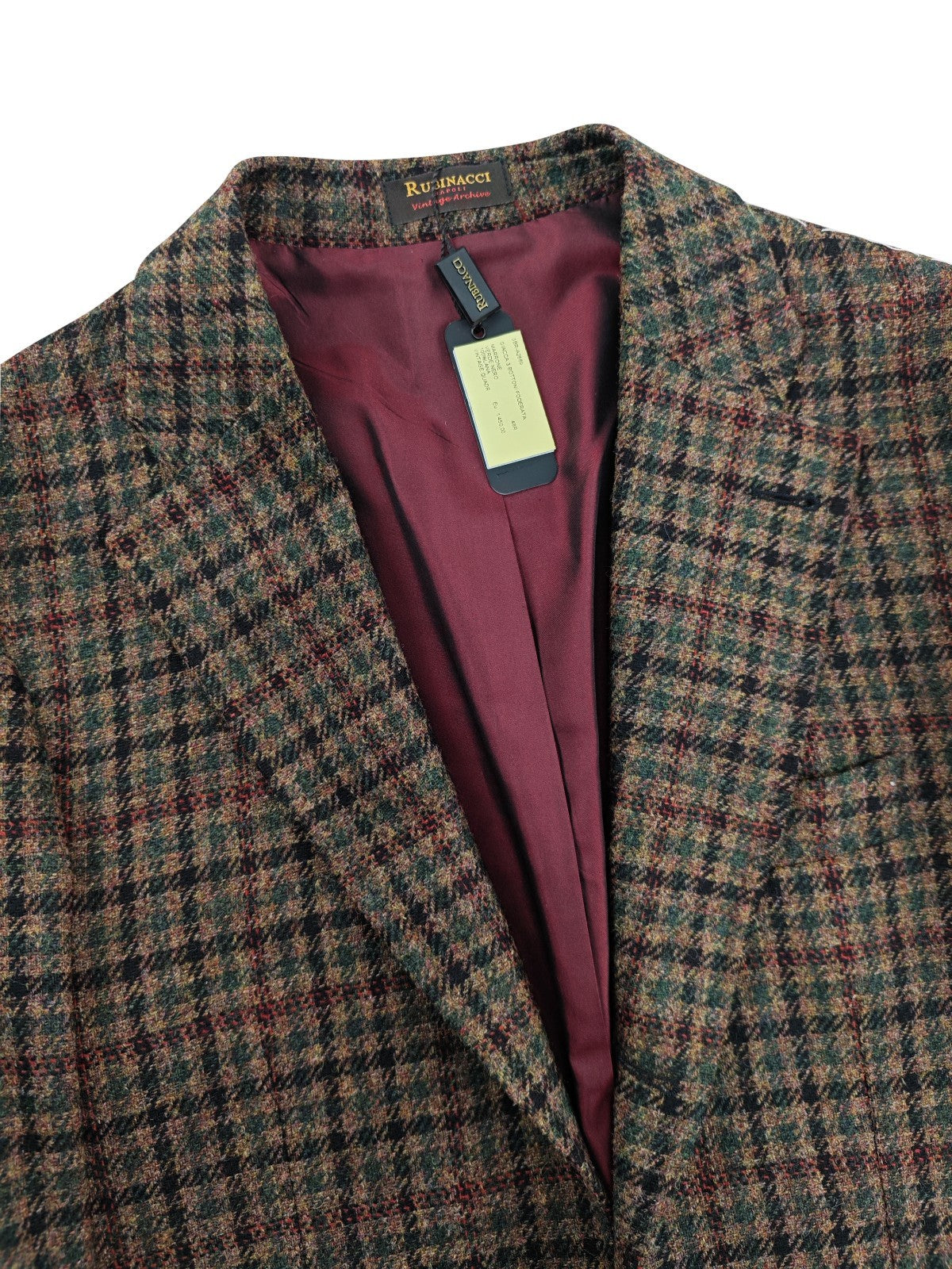 $1690 RUBINACCI NAPOLI Green Brown Checks Jacket English Wool Handmade in Napoli