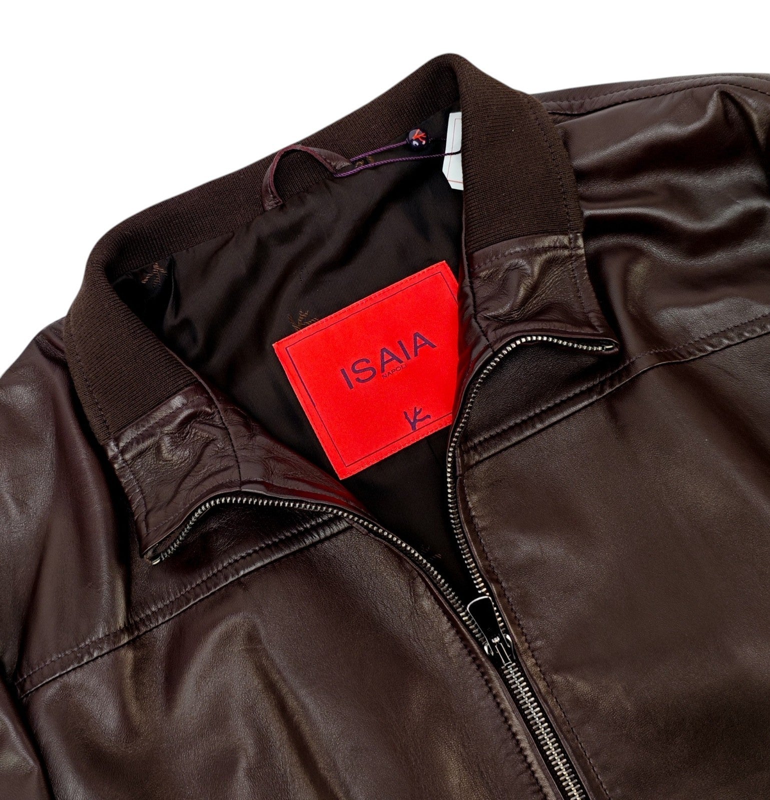 $6250 ISAIA NAPOLI Brown Zip Bomber Jacket Soft Lambskin Leather 40 US / 50 EU