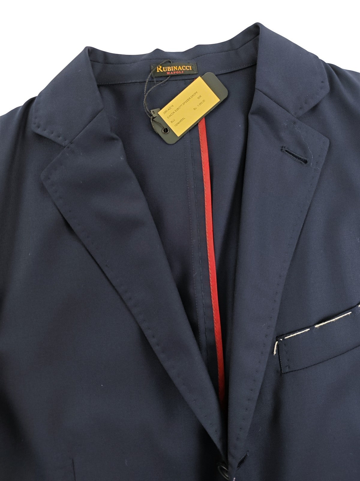 $1750 RUBINACCI NAPOLI Blue Navy Solid Unlined Jacket Fine Wool