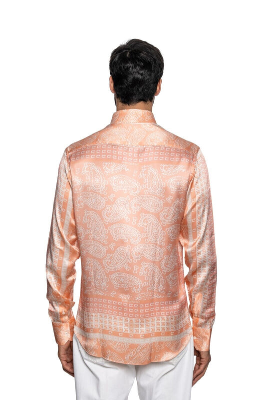 1900$ ITALIAN LUXURY FABIO CAVIGLIA Shirt  Salmon "CF " 100% Silk Size M