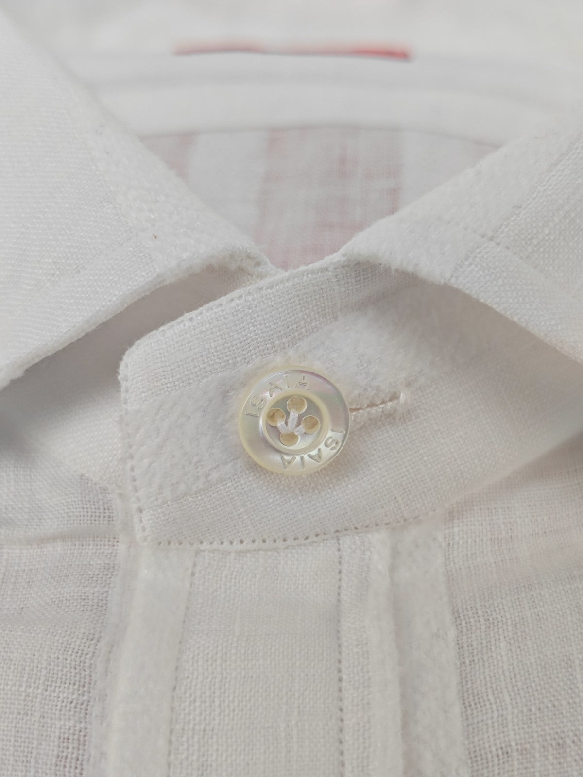790$ ISAIA NAPOLI White Shirt Hand-Sewn Jacquard Cotton Linen