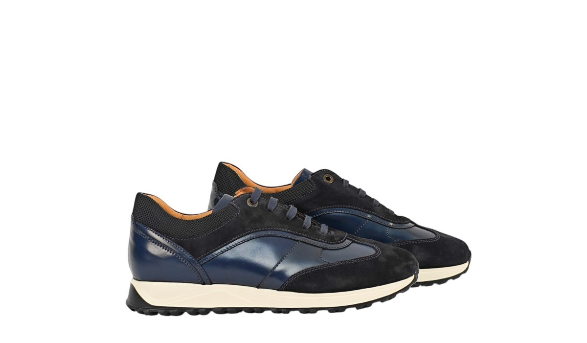 800$ TESTONI Blue Sneaker Plain Calf + Suede + Fabric  8 UK  / 9 US / 42 IT