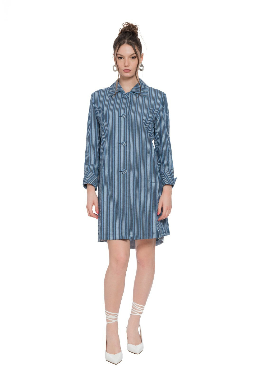 2690$ BELVEST Blue Woman Coat / Dress Leather Undercollar 42 IT / 6 US / 38 FR